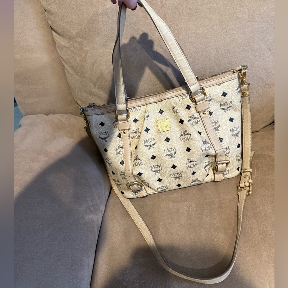 MCM Cream/beige Monogram visetos 2way  bag